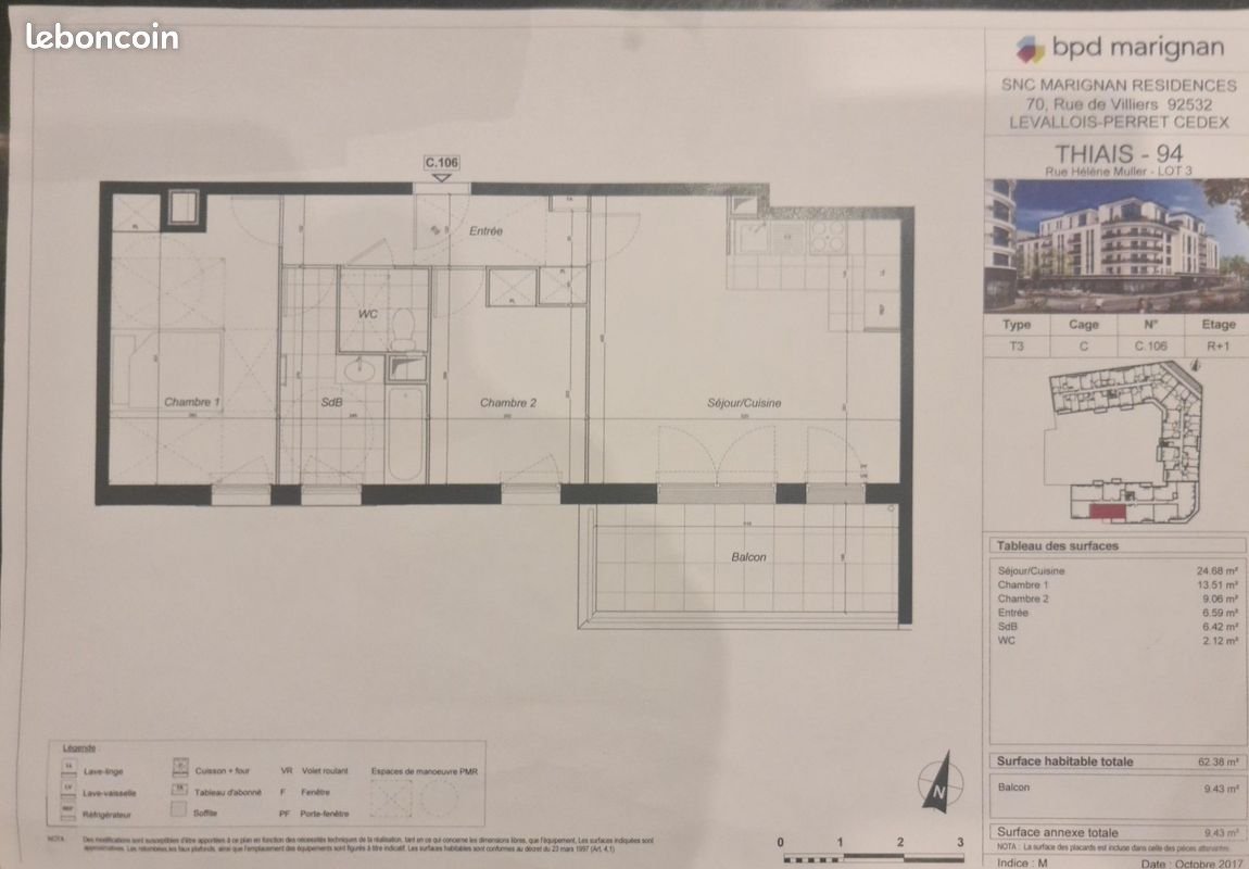 Appartement à vendre, 62m², Thiais