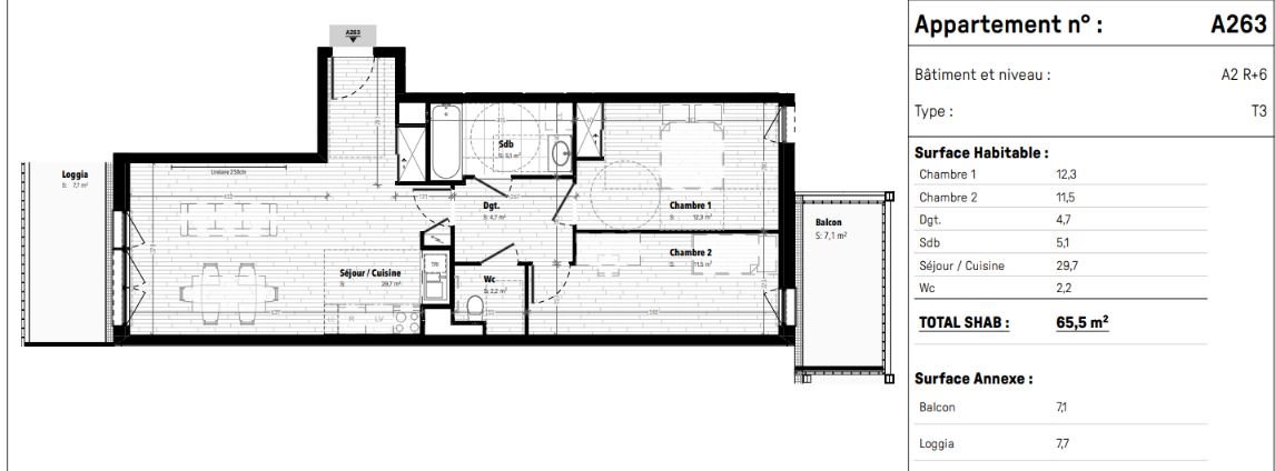 Appartement à vendre, 65m², Cergy