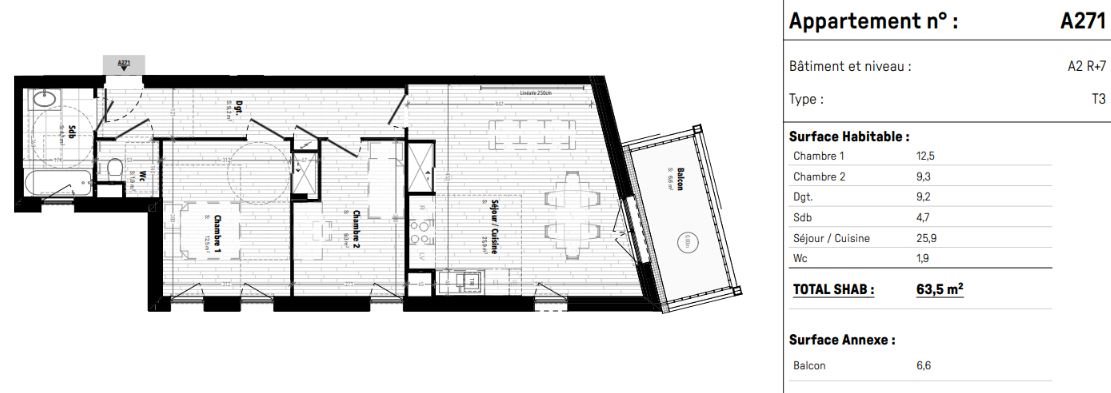 Appartement à vendre, 63m², Cergy