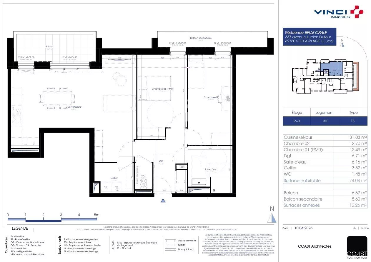 Appartement à vendre, 74m², Cucq