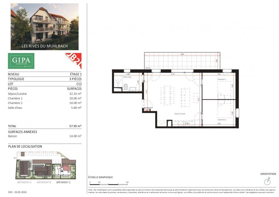 Appartement à vendre, 57m², Oberschaeffolsheim