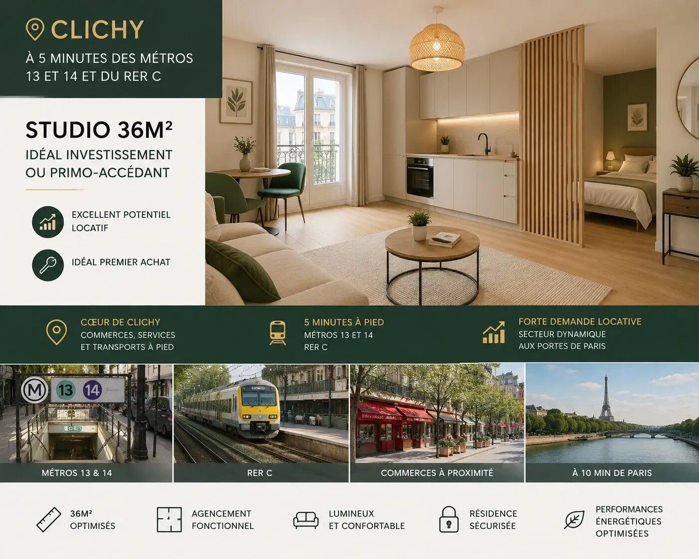 Appartement à vendre, 35m², Clichy