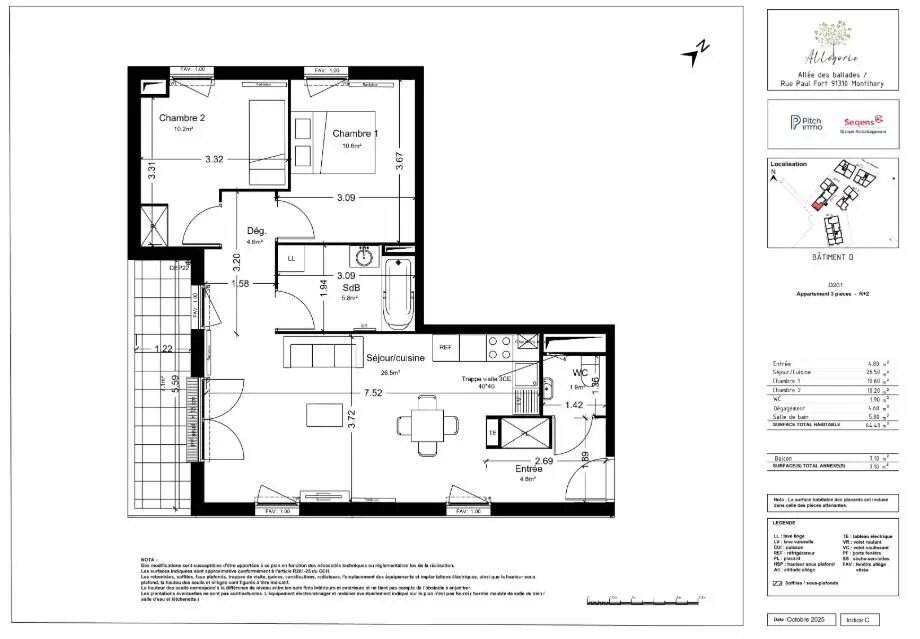 Appartement à louer, 64m², Montlhéry
