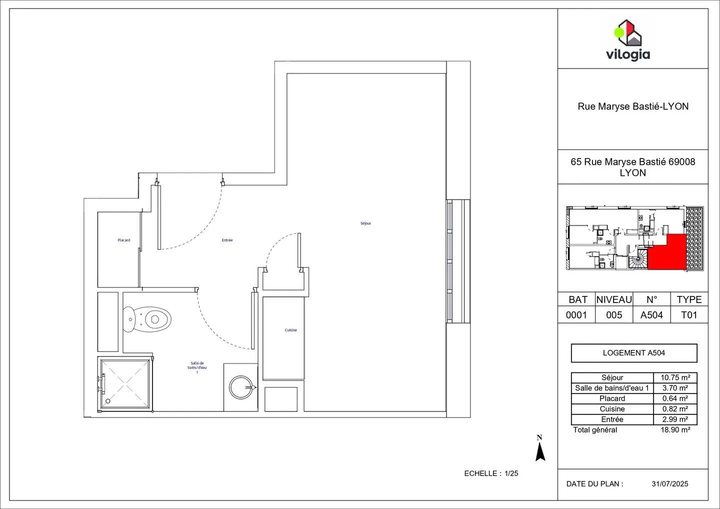 Appartement à louer, 18m², Lyon 8ème