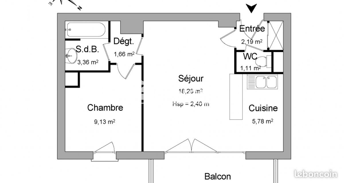 Appartement à louer, 42m², Cergy