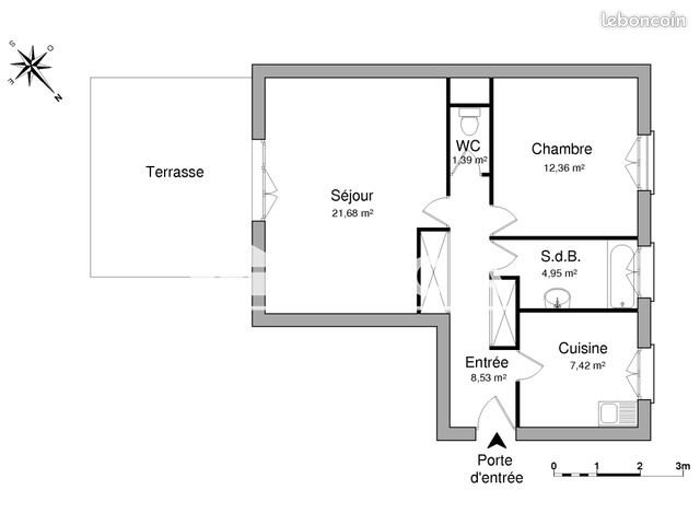 Appartement à louer, 56m², Luisant