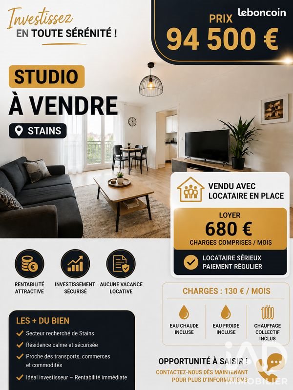 Appartement à vendre, 25m², Stains