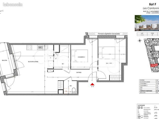 Appartement à louer, 62m², Louviers
