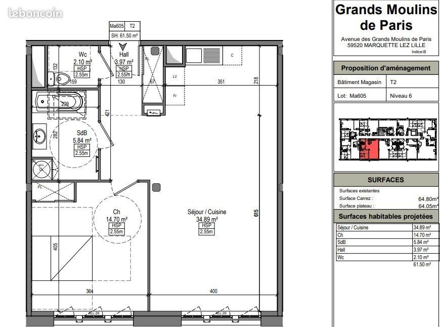 Appartement à louer, 60m², Marquette-lez-Lille