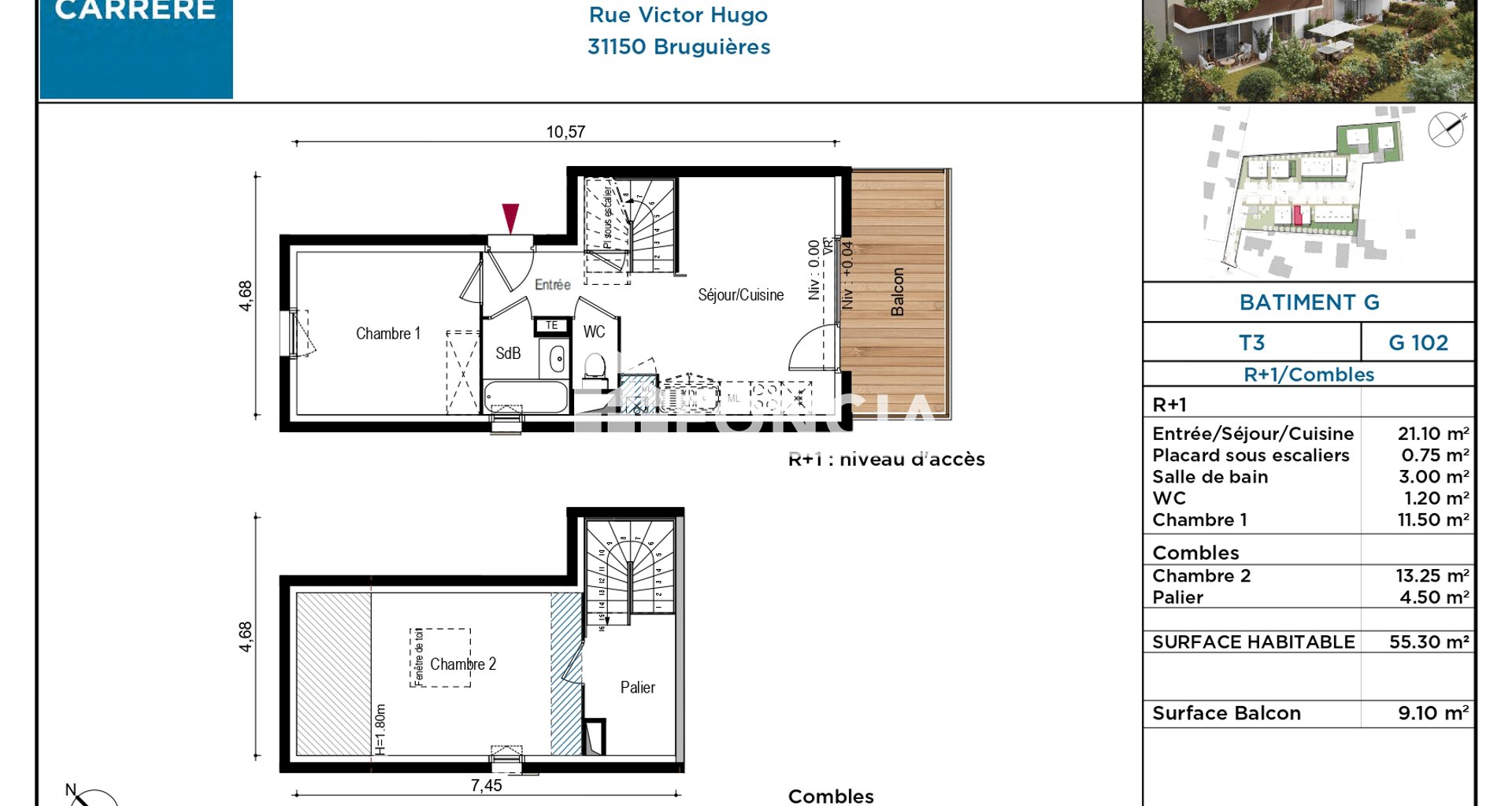 Appartement à louer, 55m², Bruguières