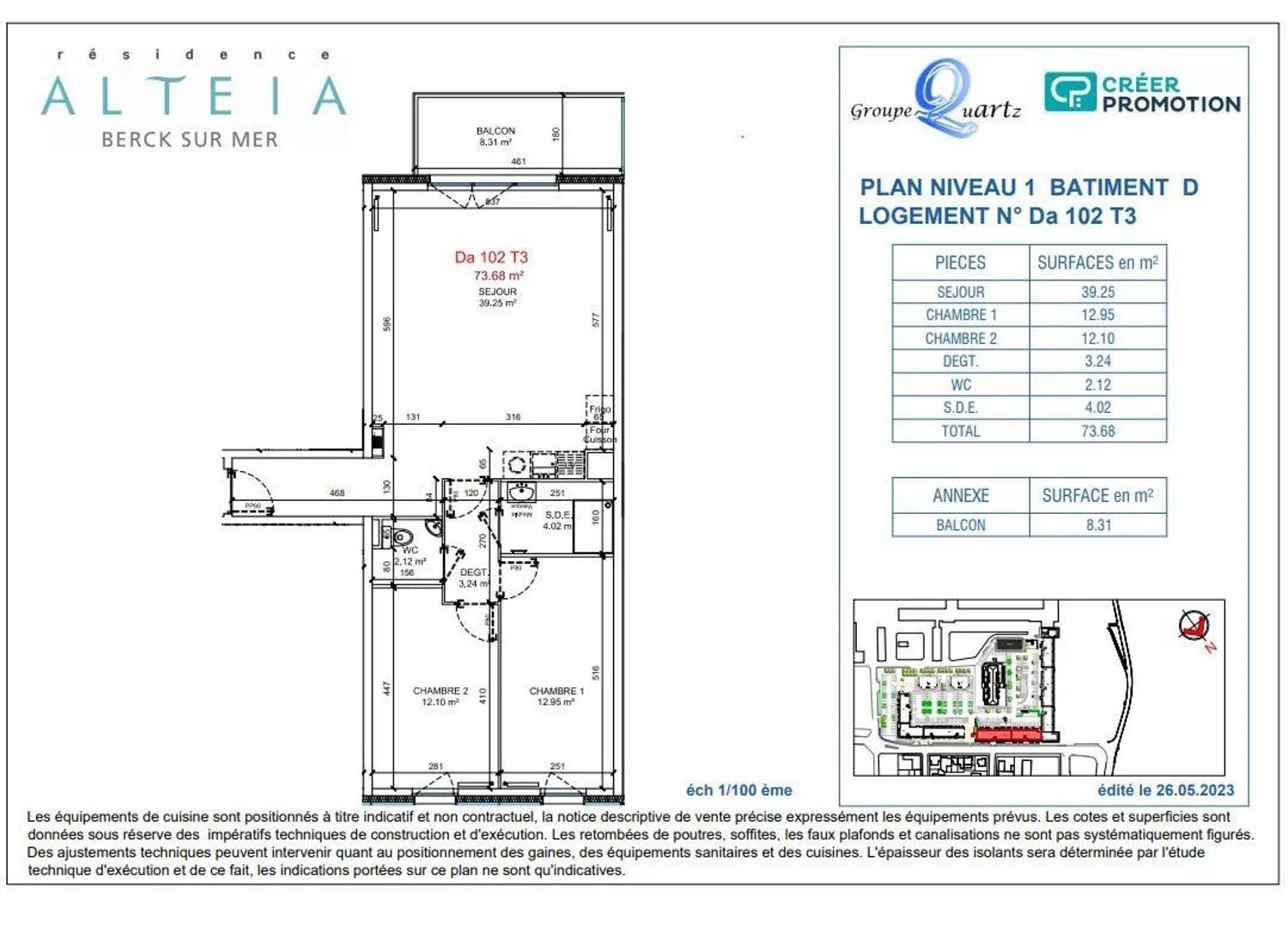 Appartement à vendre, 73m², Berck