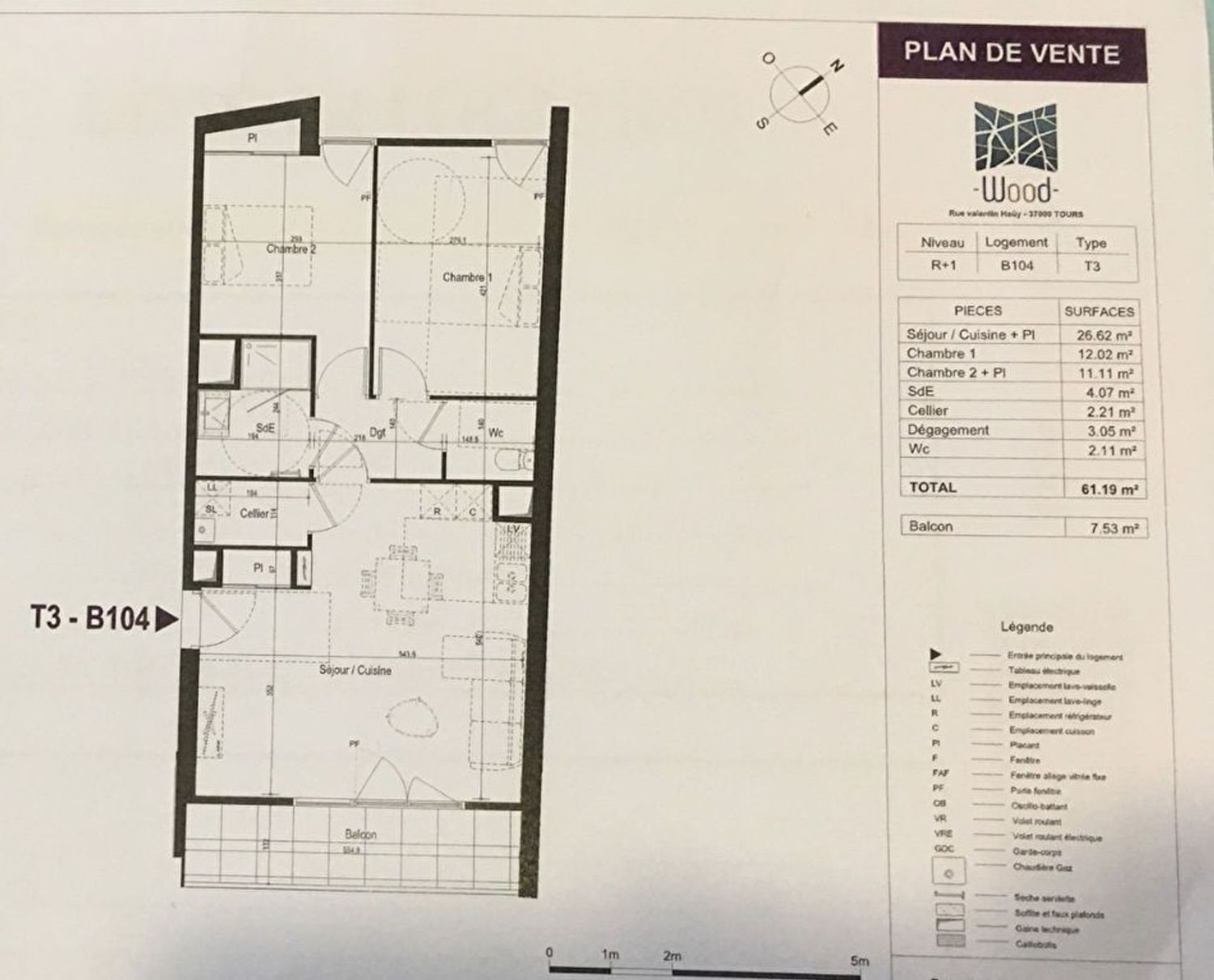 Appartement à louer, 61m², Tours