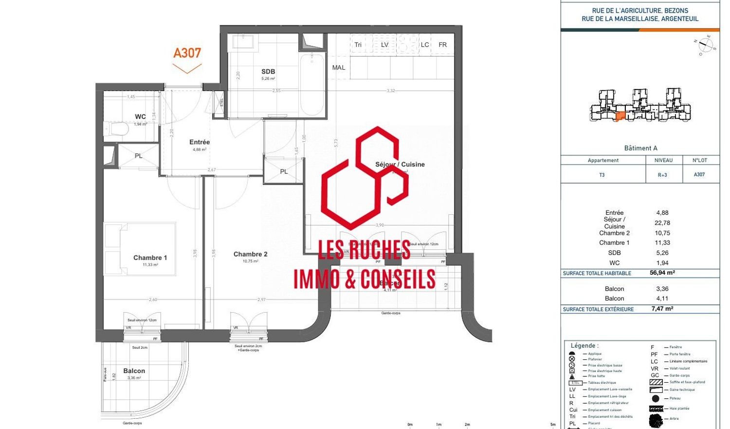 Appartement à vendre, 56m², Bezons