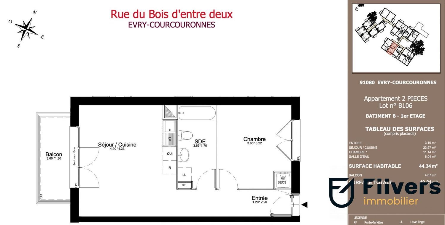 Appartement à vendre, 45m², Courcouronnes
