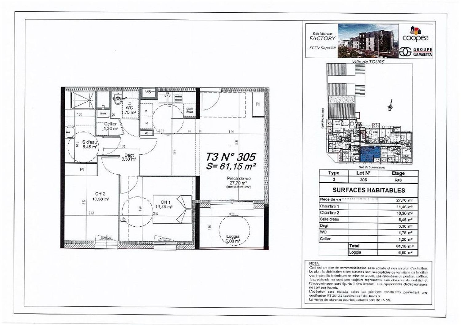 Appartement à louer, 61m², Tours