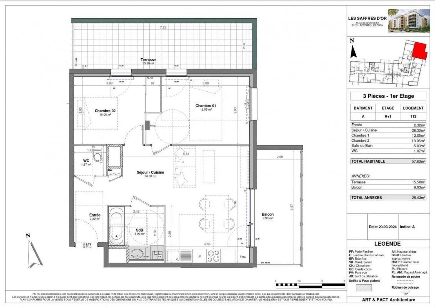 Appartement à vendre, 57m², Fontaine-lès-Dijon