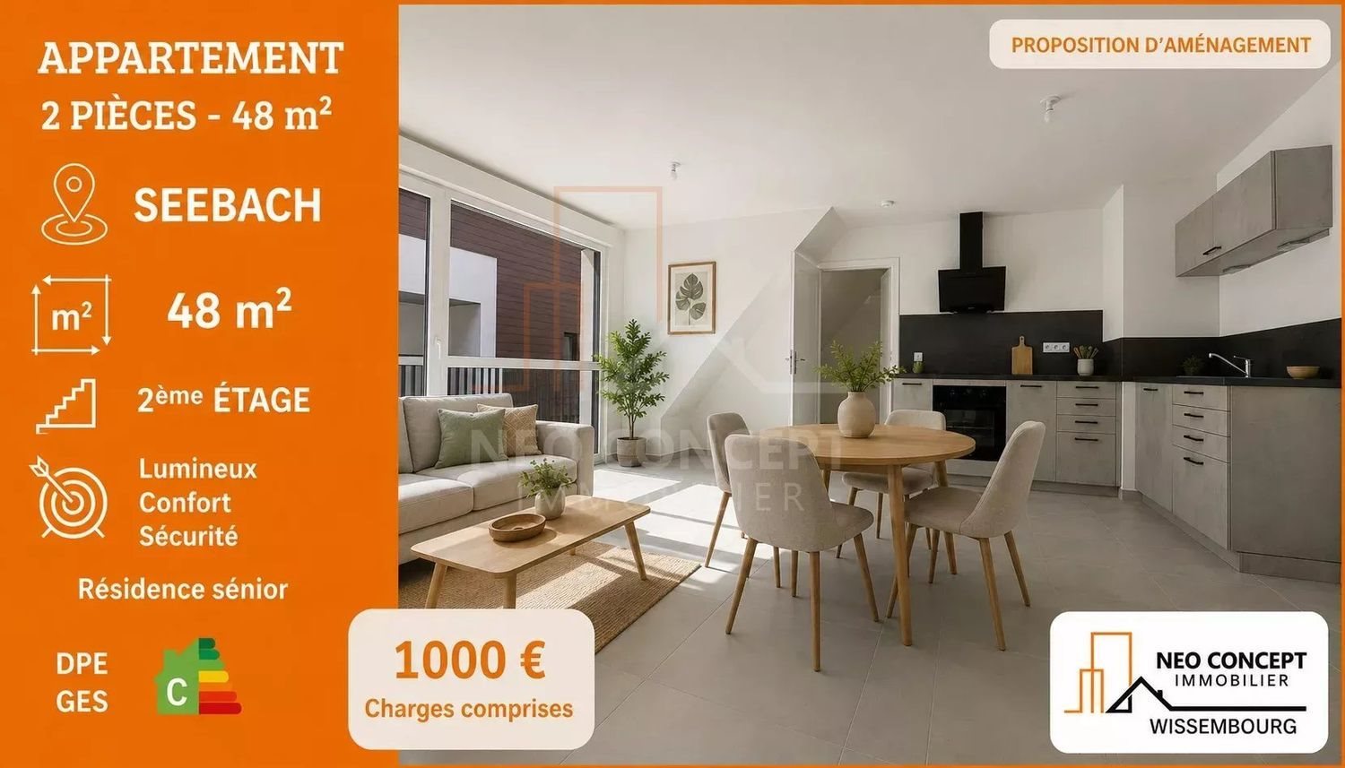 Appartement à louer, 48m², Seebach