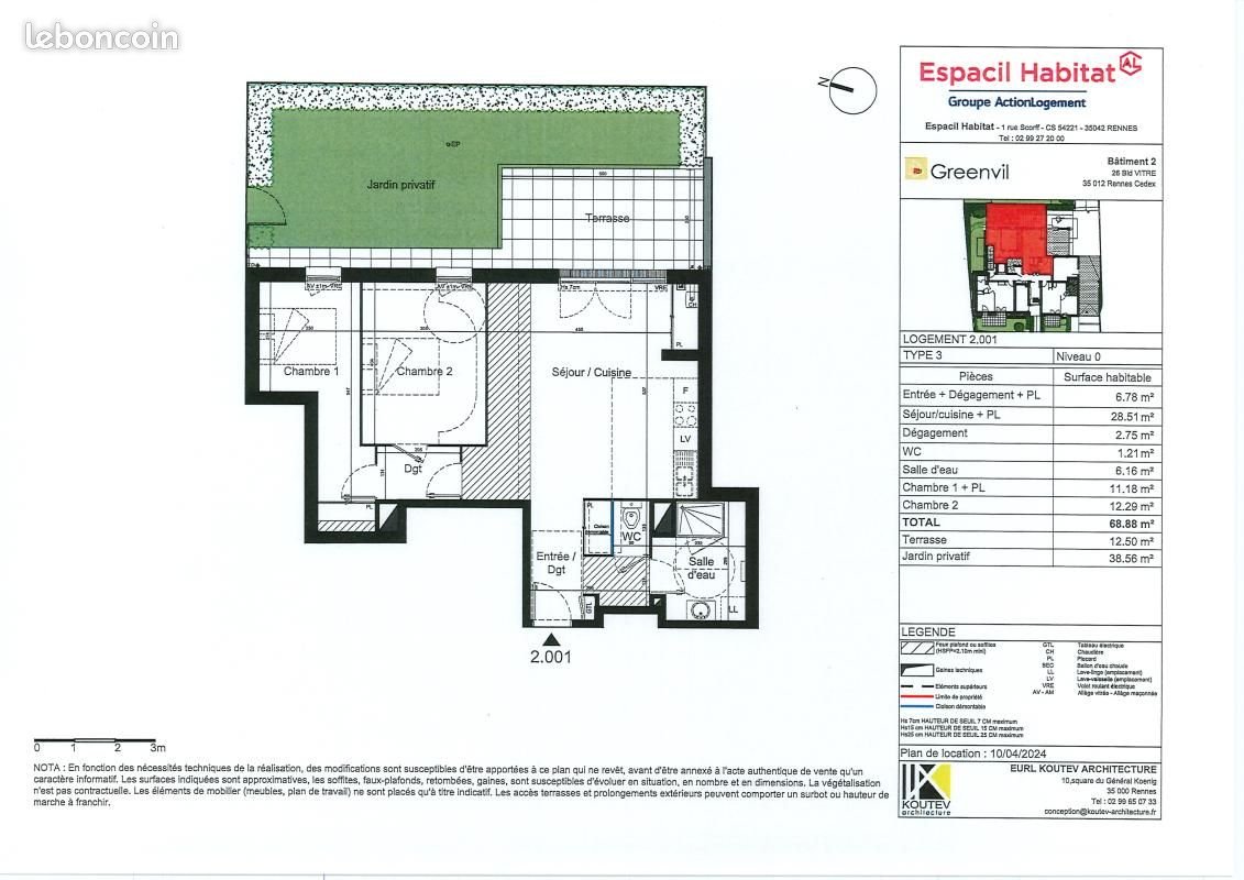 Appartement à louer, 68m², Rennes