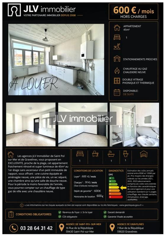 Appartement à louer, 45m², Dunkerque