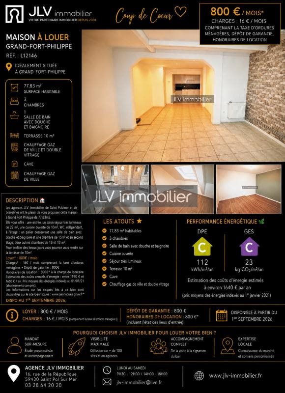 Maison à louer, 77m², Grand-Fort-Philippe