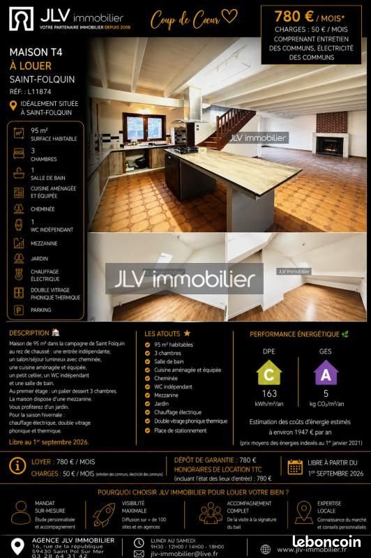 Maison à louer, 95m², Saint-Folquin