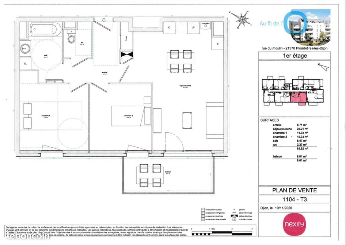Appartement à louer, 61m², Plombières-lès-Dijon