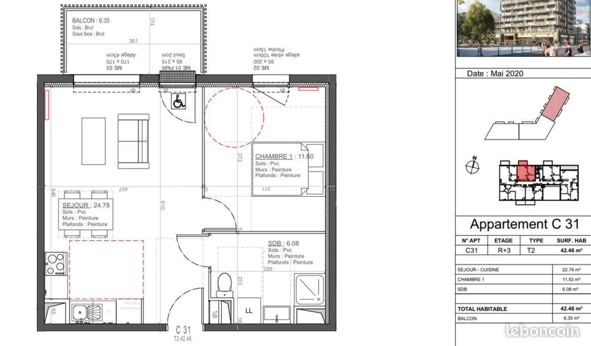 Appartement à louer, 42m², Fleury-sur-Orne