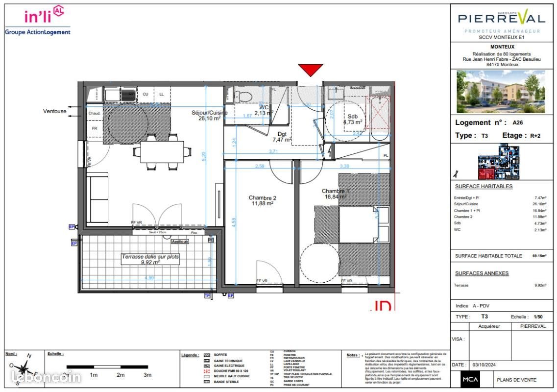 Appartement à louer, 69m², Monteux