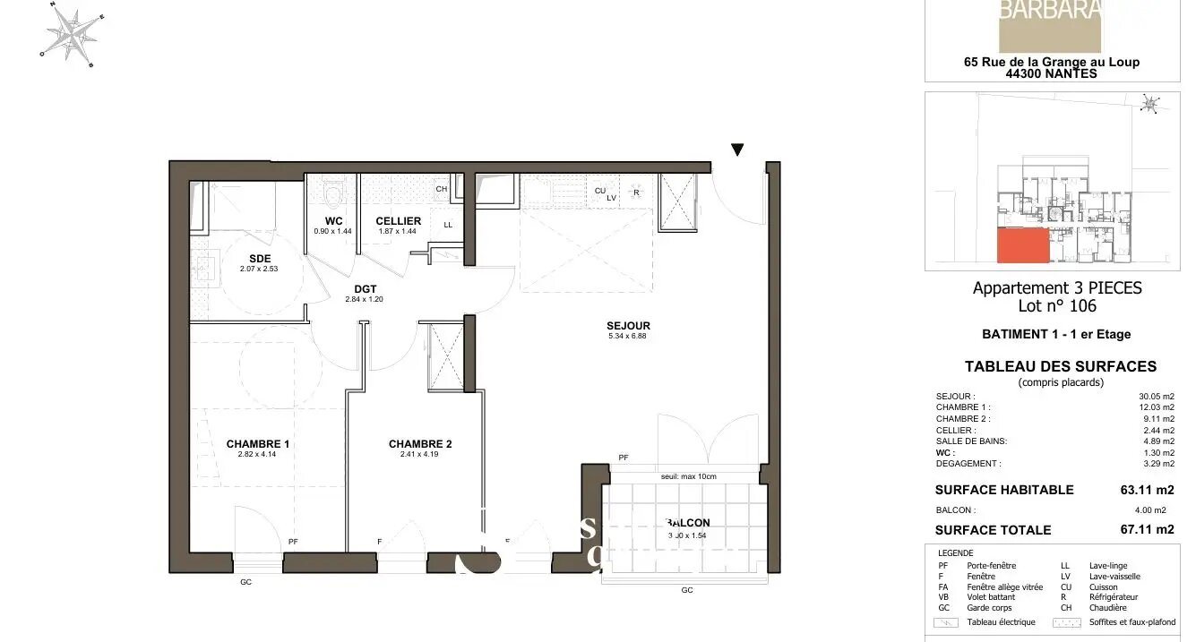Appartement à louer, 63m², Nantes