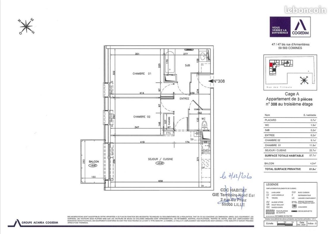 Appartement à louer, 58m², Comines