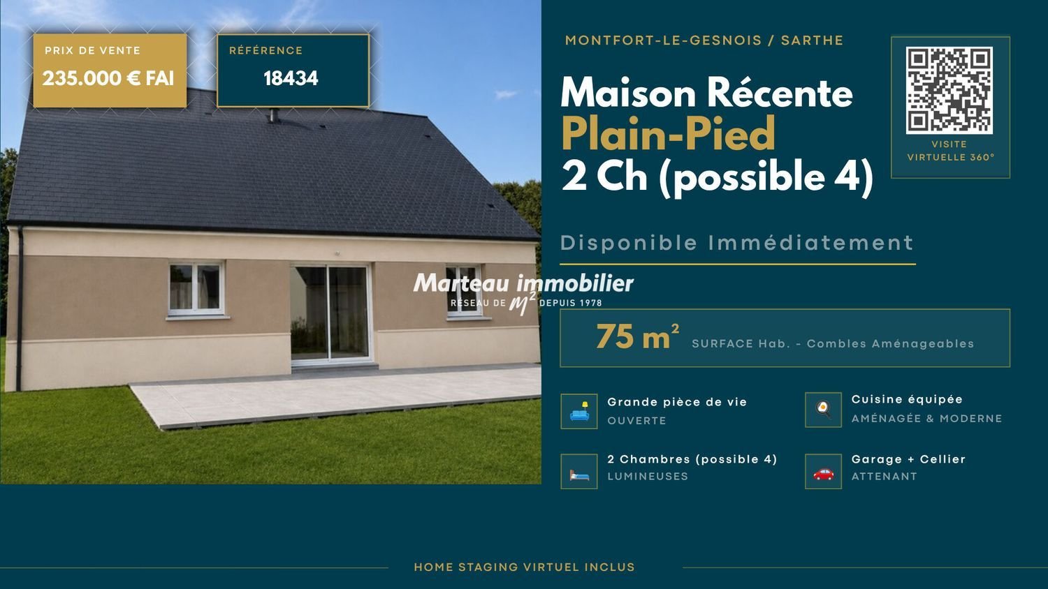 Maison à vendre, 75m², Montfort-le-Gesnois