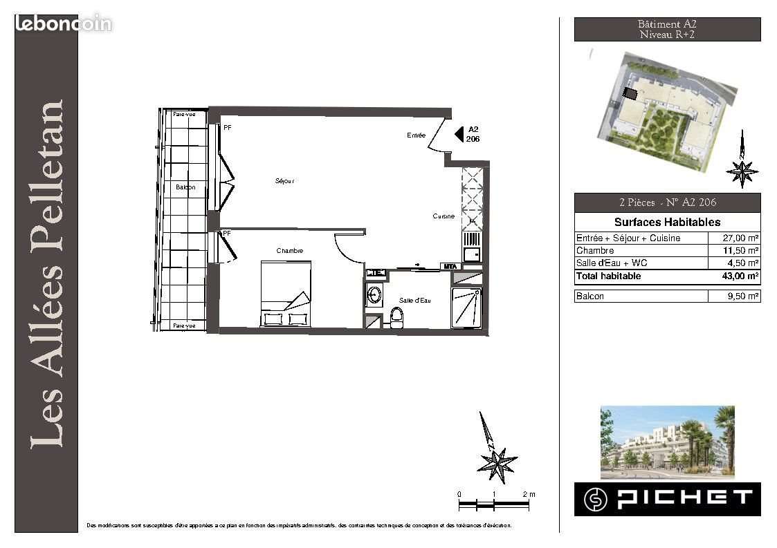 Appartement à louer, 43m², Cenon
