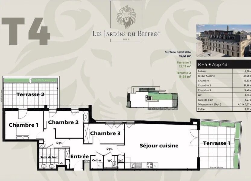Appartement à vendre, 97m², Arras