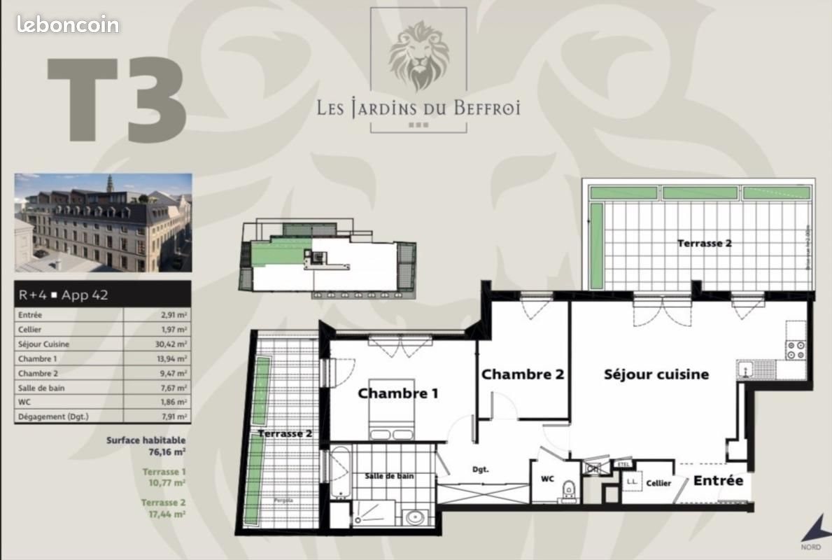 Appartement à vendre, 76m², Arras
