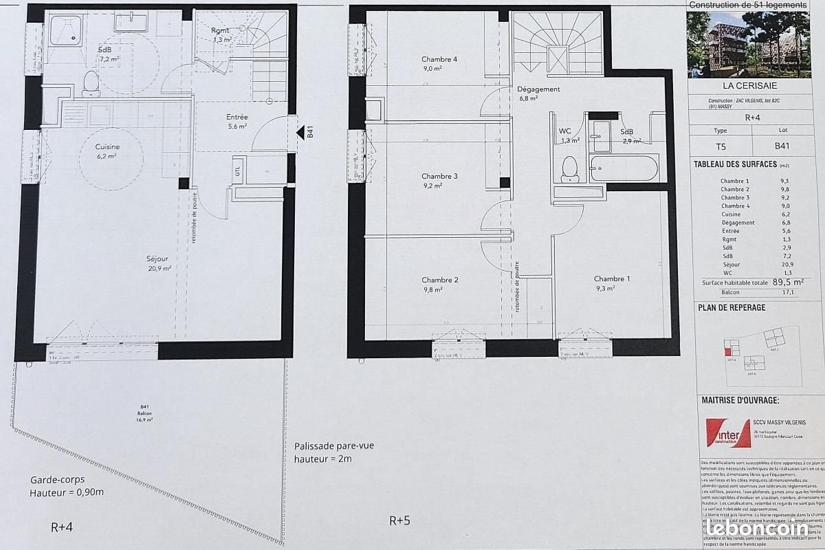 Appartement à vendre, 89m², Massy
