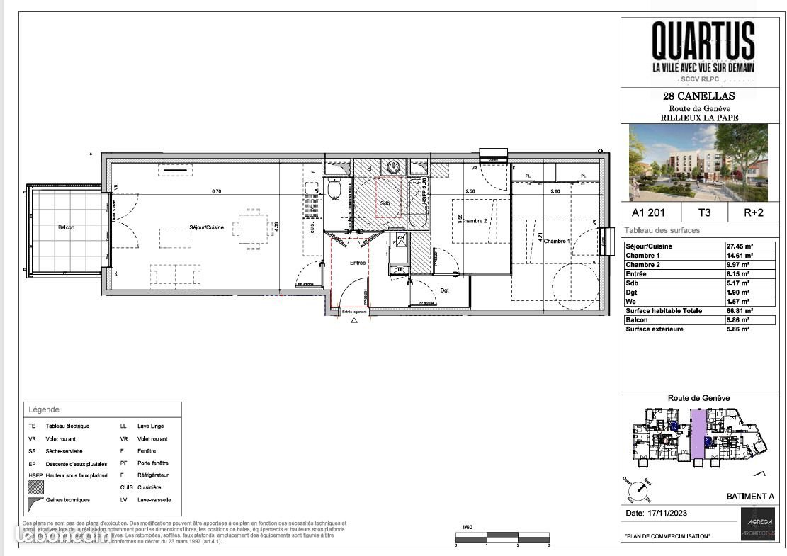 Appartement à louer, 66m², Rillieux-la-Pape