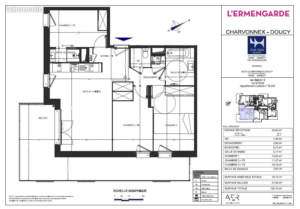 Appartement à louer, 76m², Charvonnex