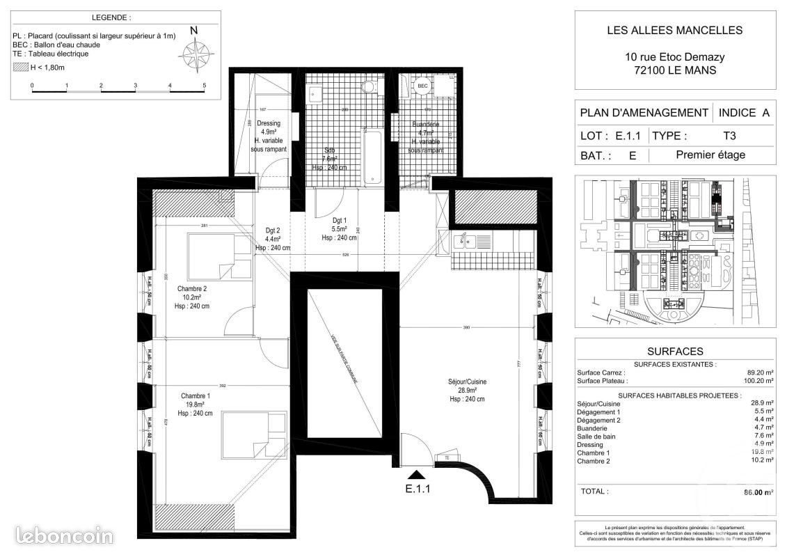 Appartement à louer, 82m², Le Mans