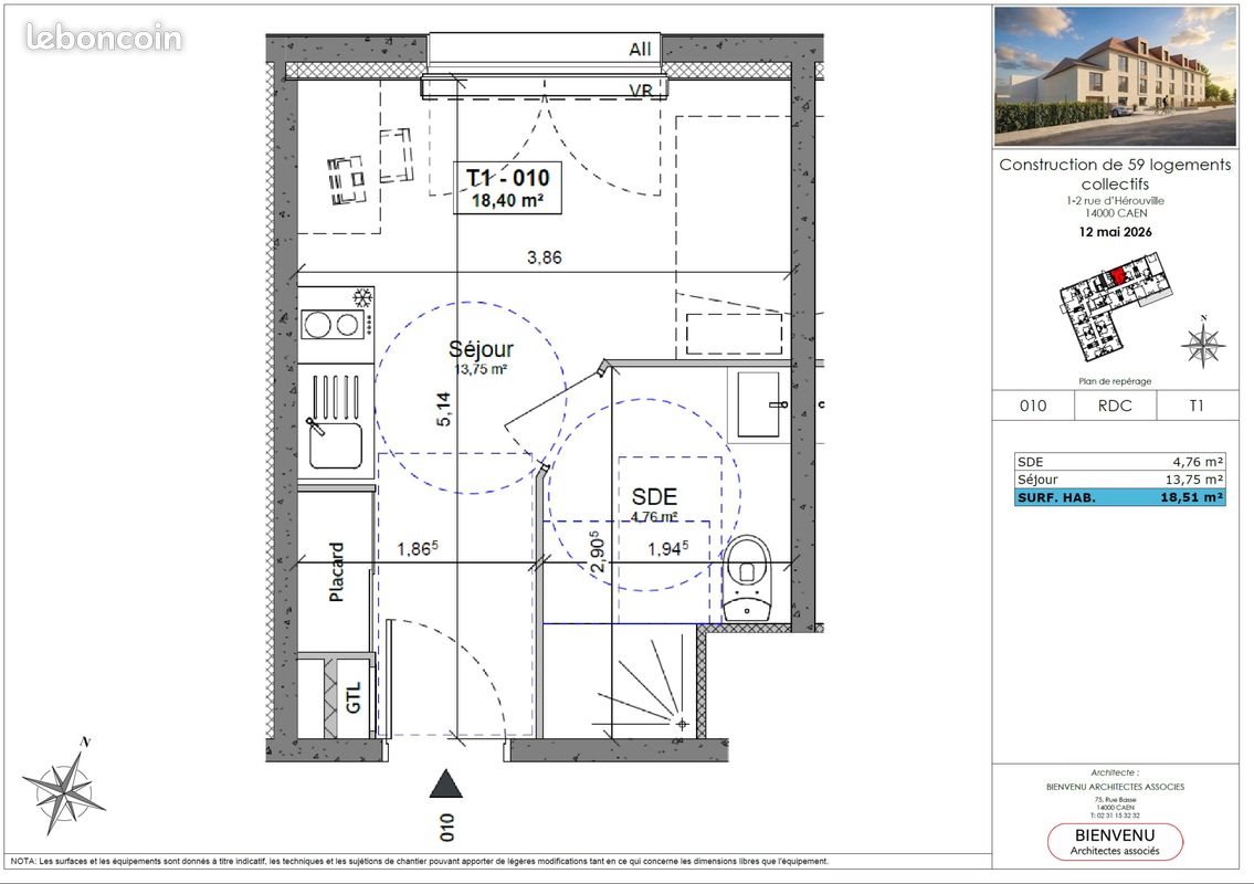 Appartement à vendre, 19m², Caen