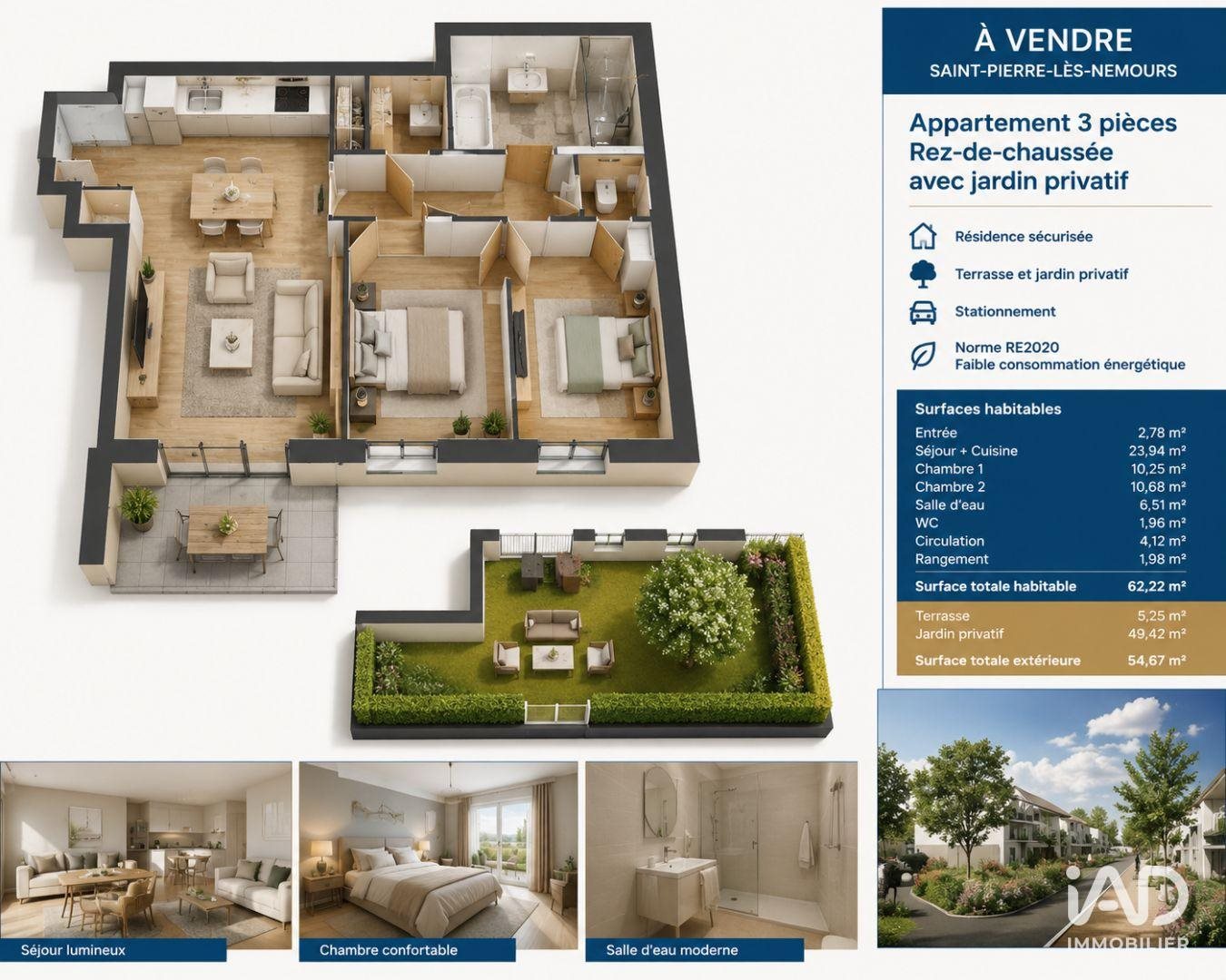 Appartement à vendre, 62m², Saint-Pierre-lès-Nemours