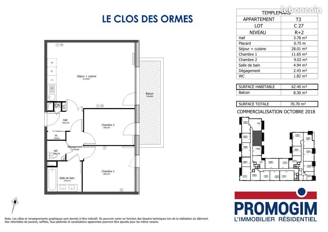 Appartement à louer, 62m², Templemars