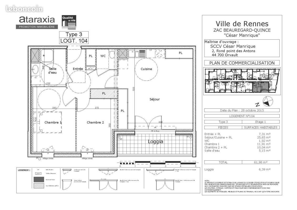 Appartement à louer, 61m², Rennes