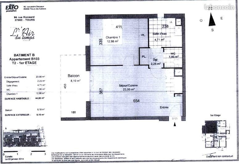 Appartement à louer, 44m², Tours