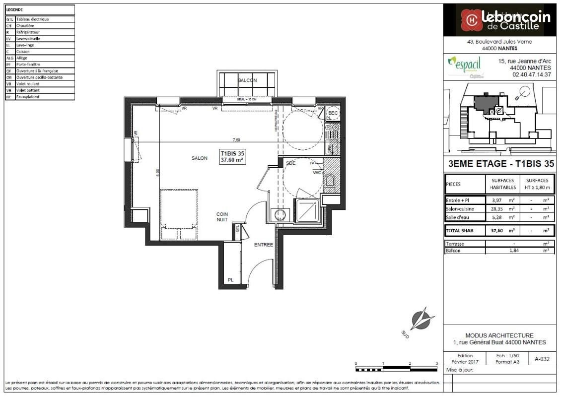 Appartement à louer, 37m², Nantes