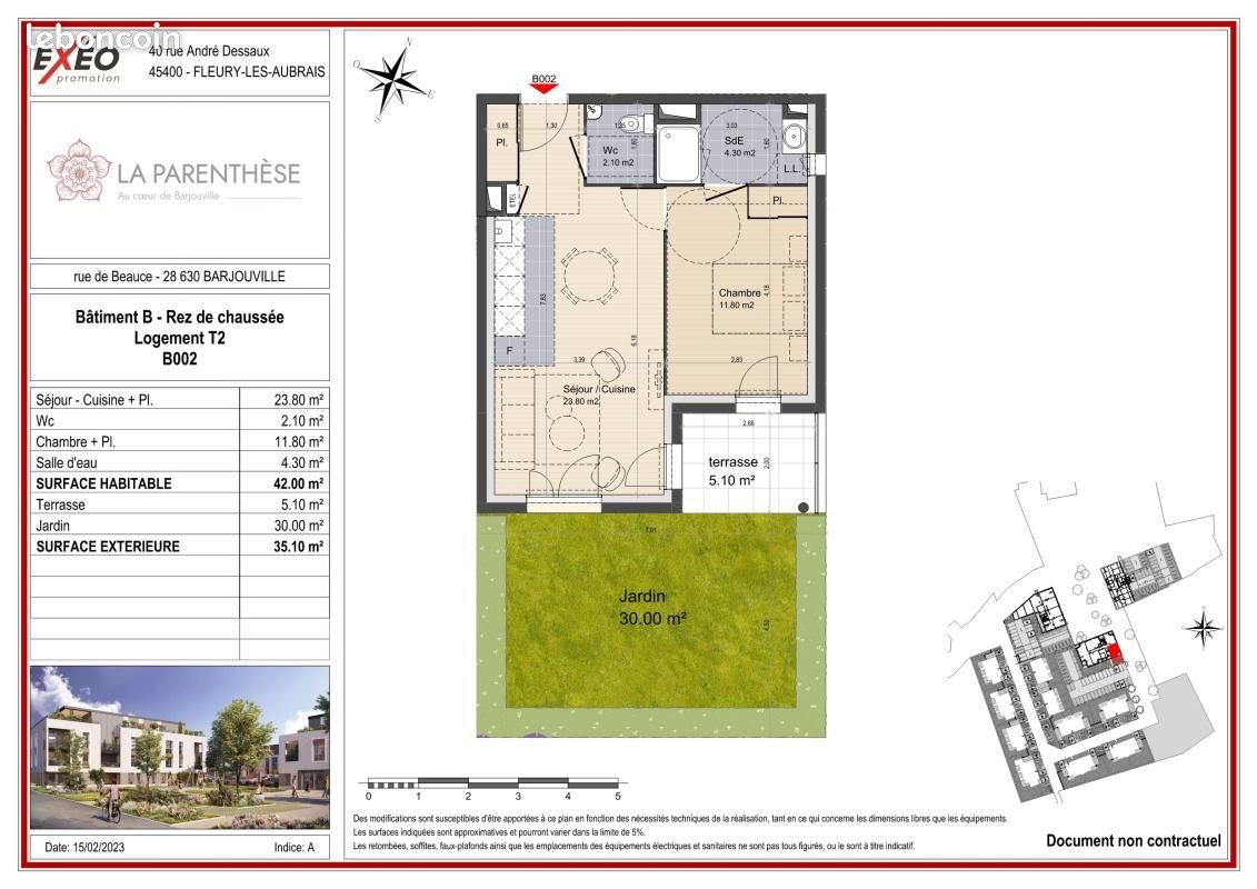 Appartement à louer, 42m², Barjouville