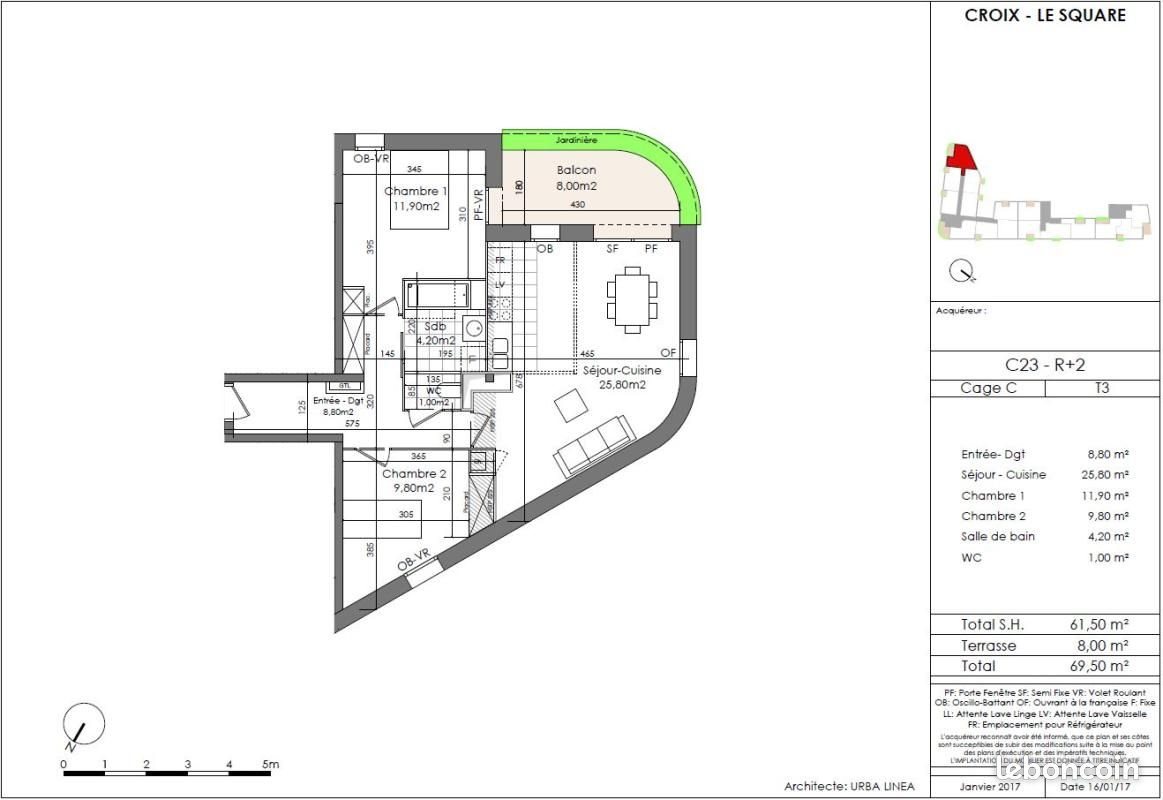 Appartement à louer, 61m², Croix