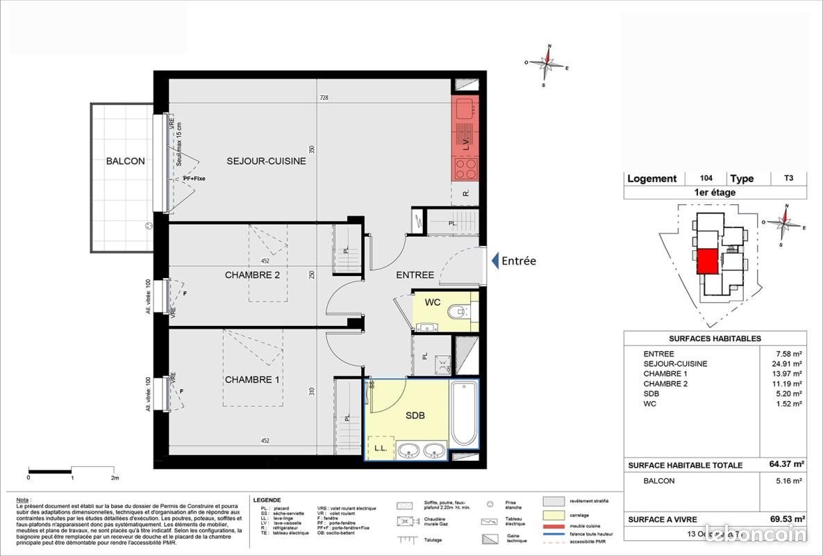 Appartement à louer, 64m², Les Sorinières