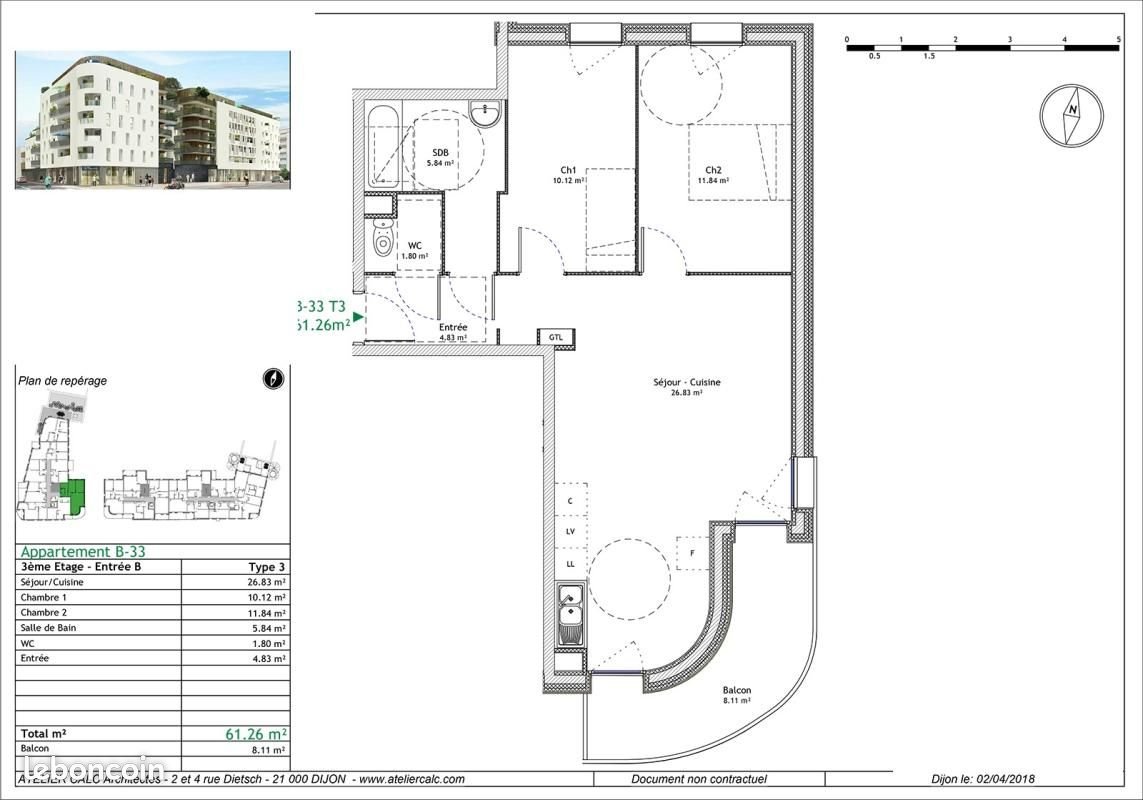 Appartement à louer, 61m², Dijon