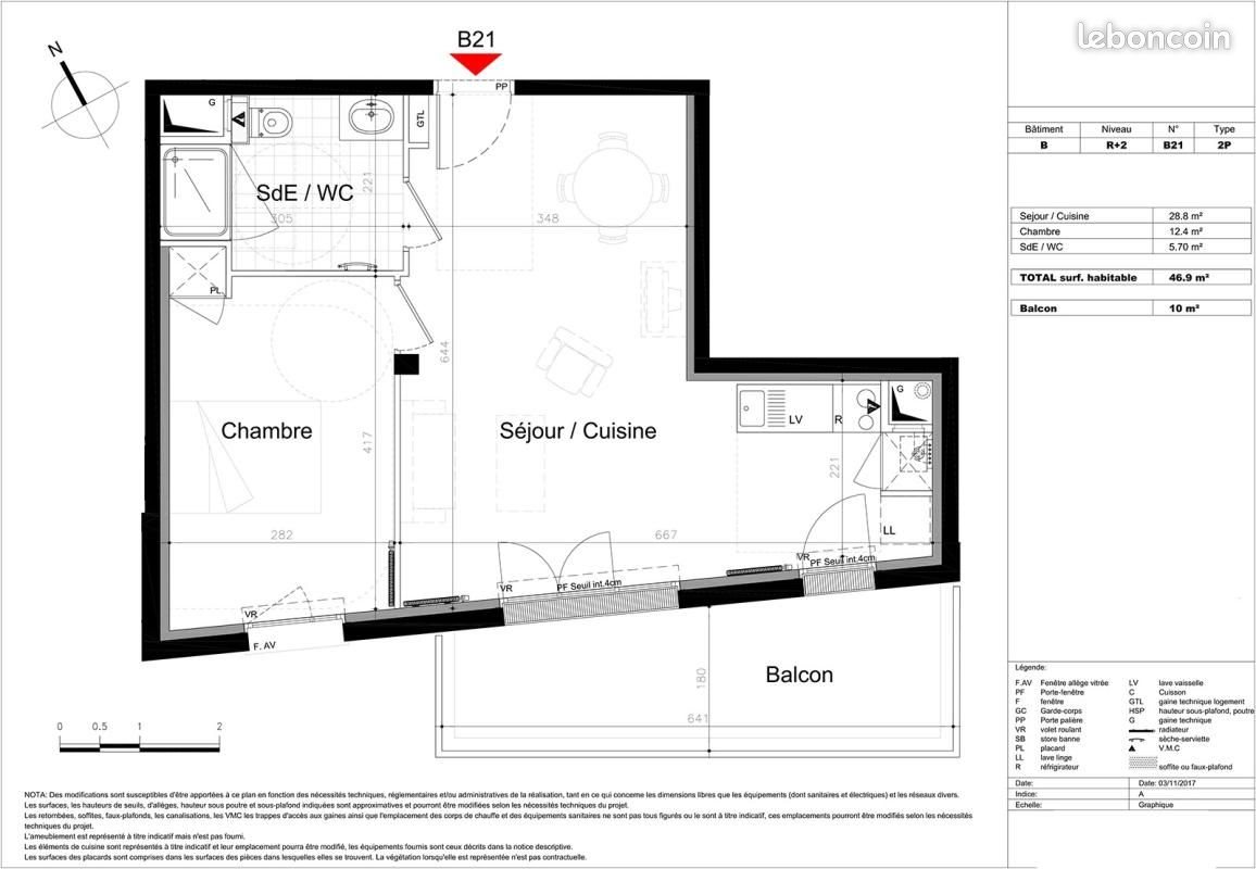 Appartement à louer, 46m², Bruges