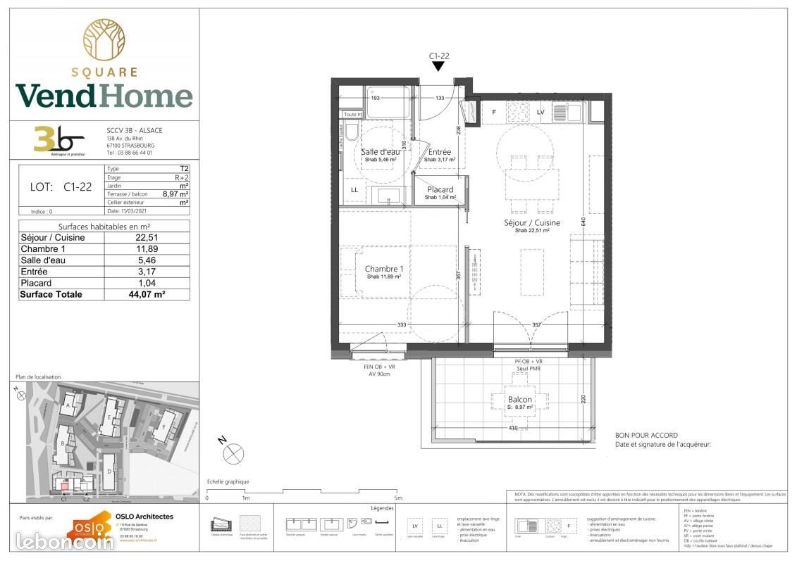 Appartement à louer, 44m², Vendenheim